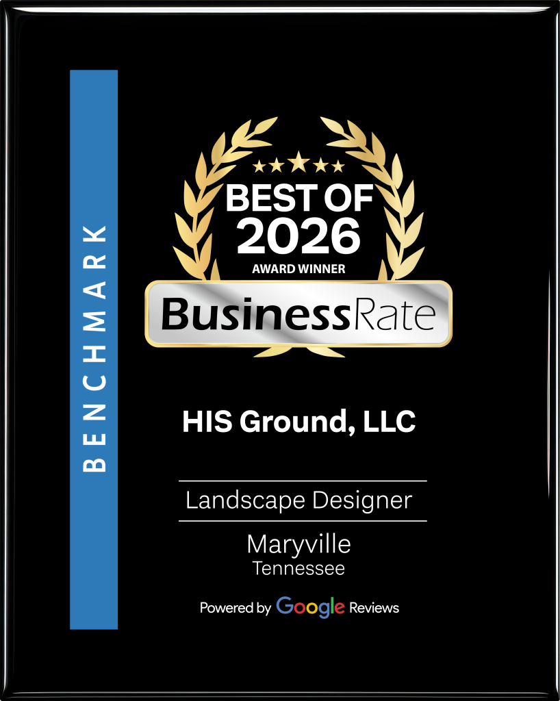 His Ground, LLC Best of 2026 award badge from BusinessRate, recognizing top landscape designers in Maryville, Tennessee